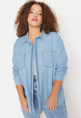 Plus Size Light Blue Denim Shirt