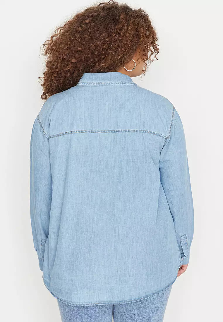 Plus Size Light Blue Denim Shirt