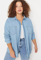 Plus Size Light Blue Denim Shirt