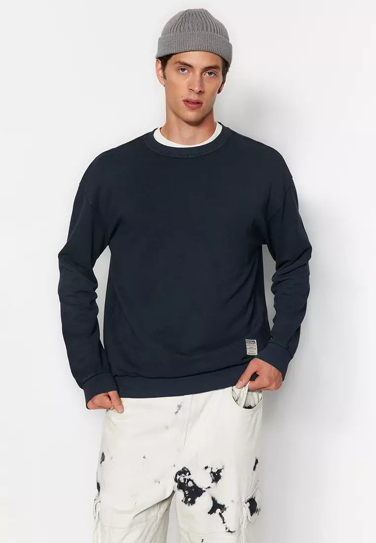 Limited Edition Anthracite Men's Basic Relaxed Fit Sweatshirt with an Old/Faded Effect 100% Cotton