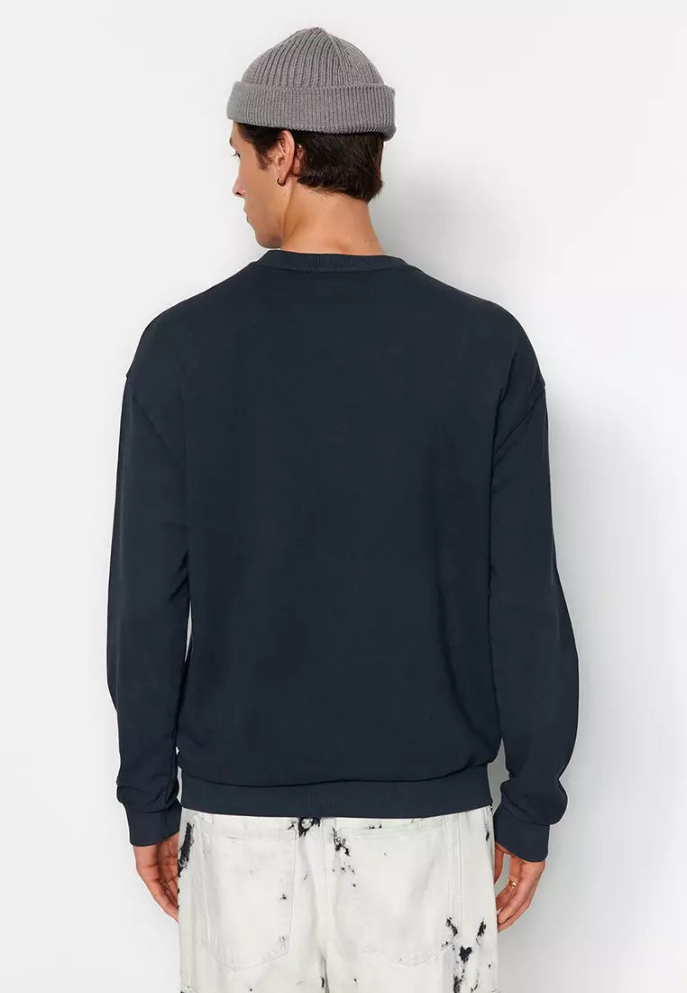 Limited Edition Anthracite Men's Basic Relaxed Fit Sweatshirt with an Old/Faded Effect 100% Cotton