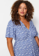 Plus Size Navy Blue Woven Floral Dress