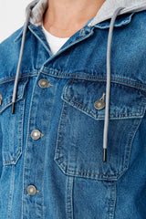 Men's Indigo Regular Fit Knitted Denim Jacket with a Hooded