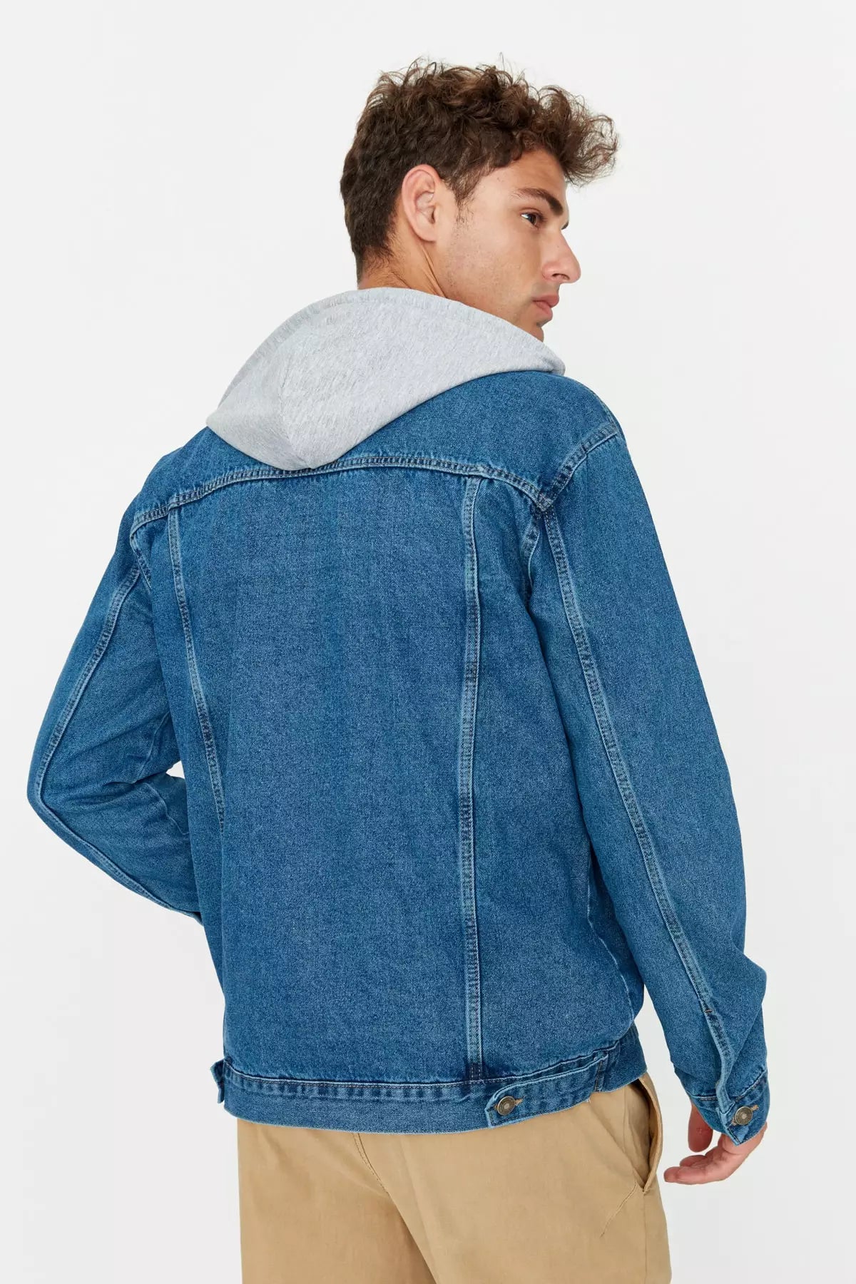 Men's Indigo Regular Fit Knitted Denim Jacket with a Hooded