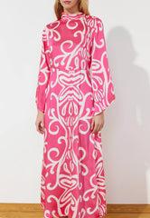 Graphic Patterned Satin Dress