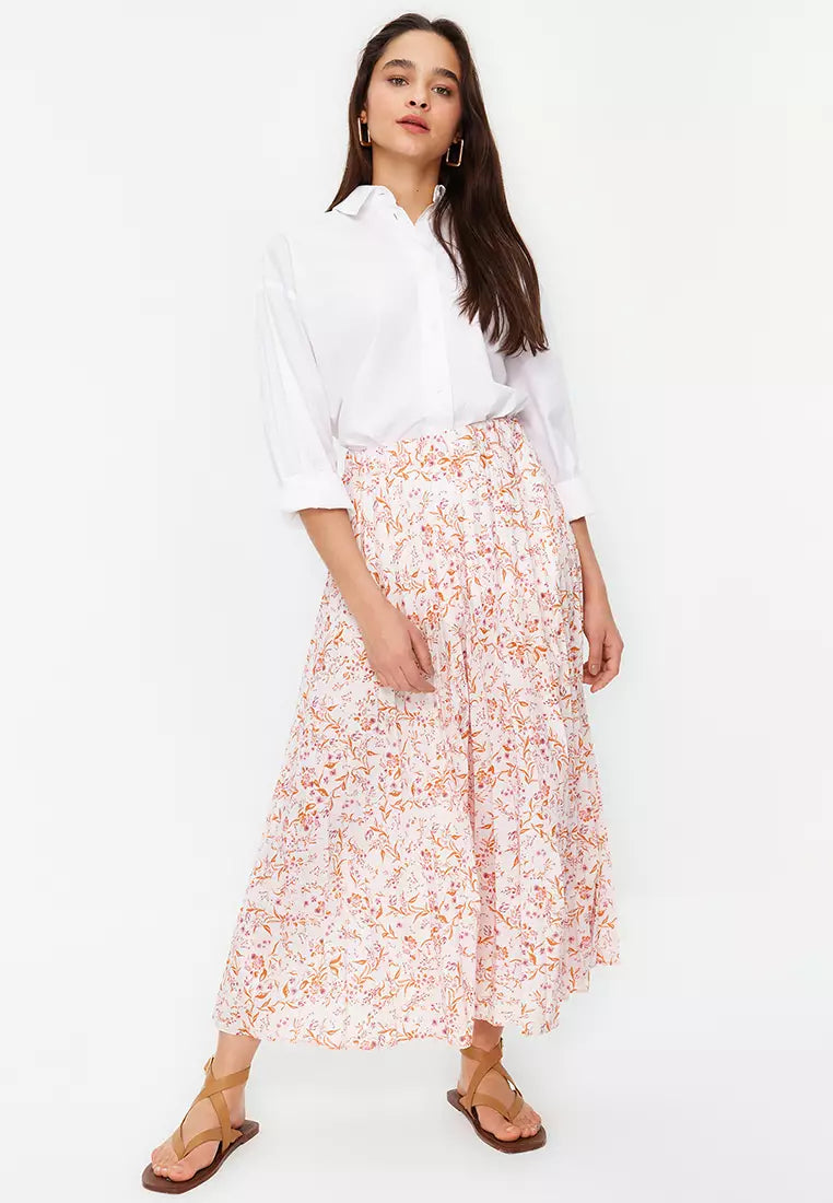 Pleated Printed Skirt