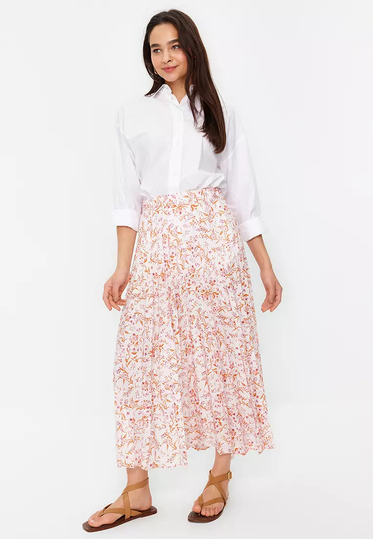 Pleated Printed Skirt