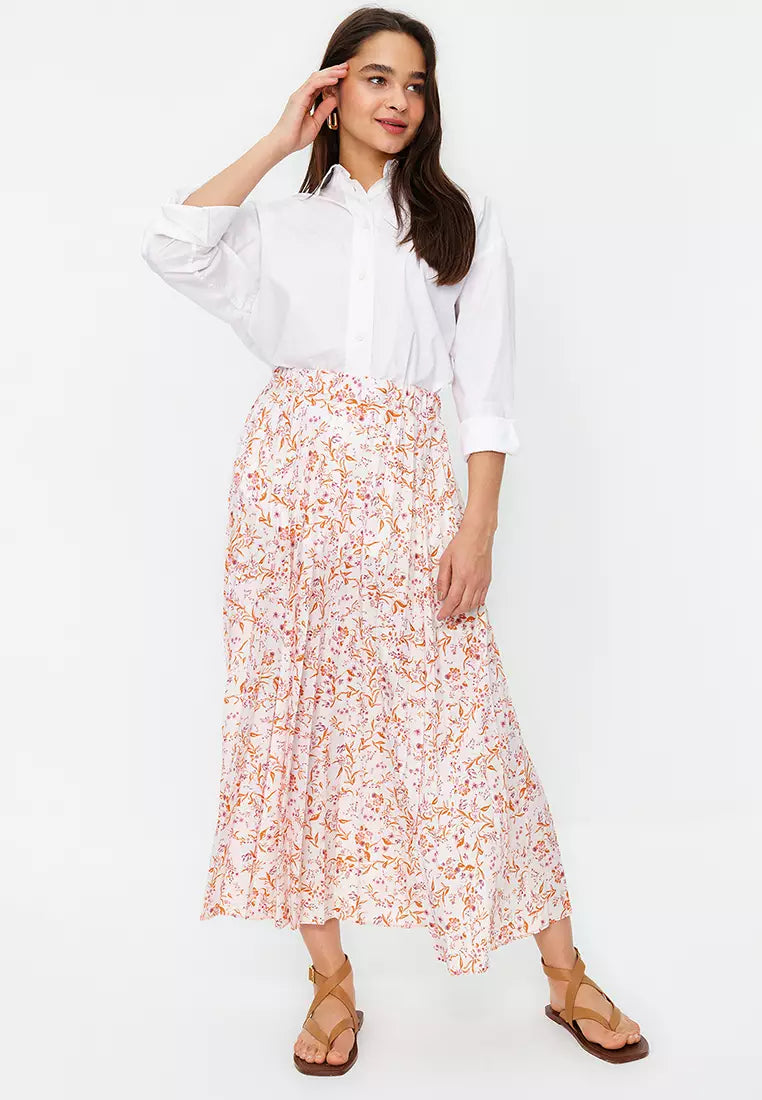 Pleated Printed Skirt