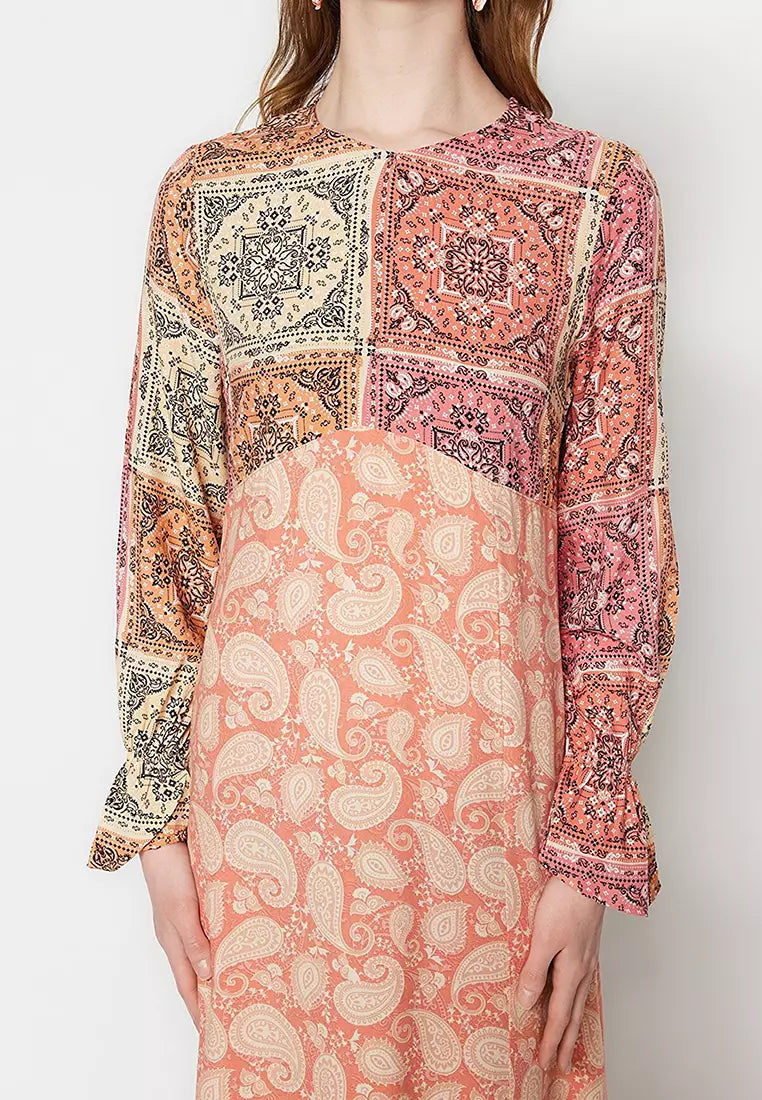 Modest Tile Ethnic Patterned Woven Dress