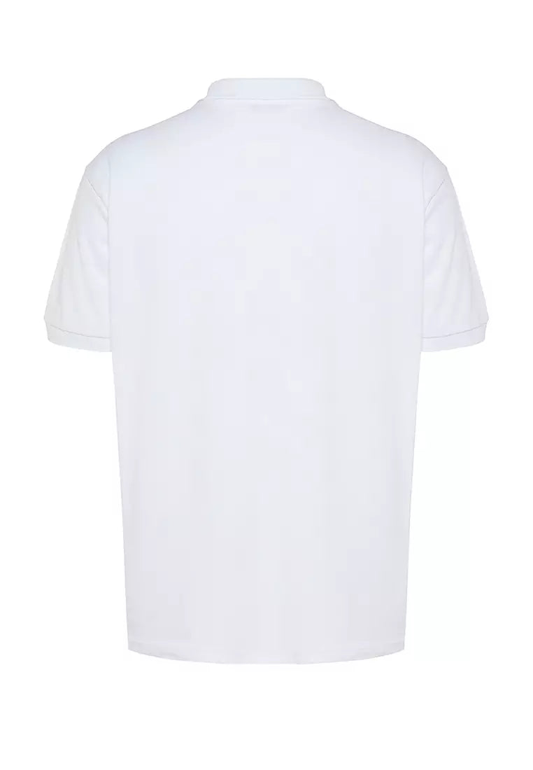 White Regular Short Sleeve Men's Textured 100% Cotton Polo Collar T-shirt