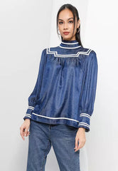 Recycled Cotton Chambray Detailed Top