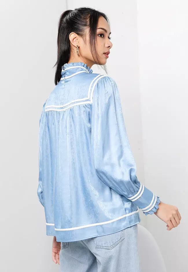 Recycled Cotton Chambray Detailed Top