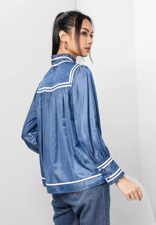 Recycled Cotton Chambray Detailed Top